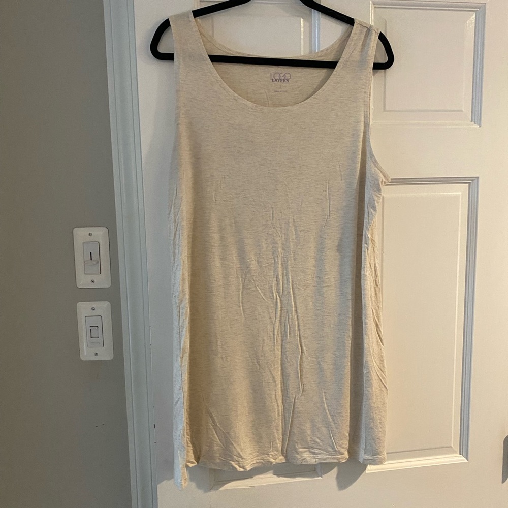 LOGO Long Layering Tunic Tank Top in cream